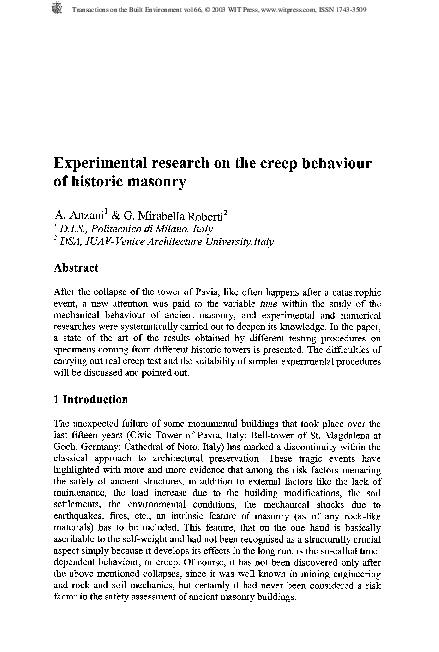 (PDF) Experimental research on the creep behaviour of historic masonry
