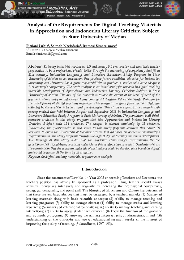(PDF) Analysis of the Requirements for Digital Teaching Materials in ...