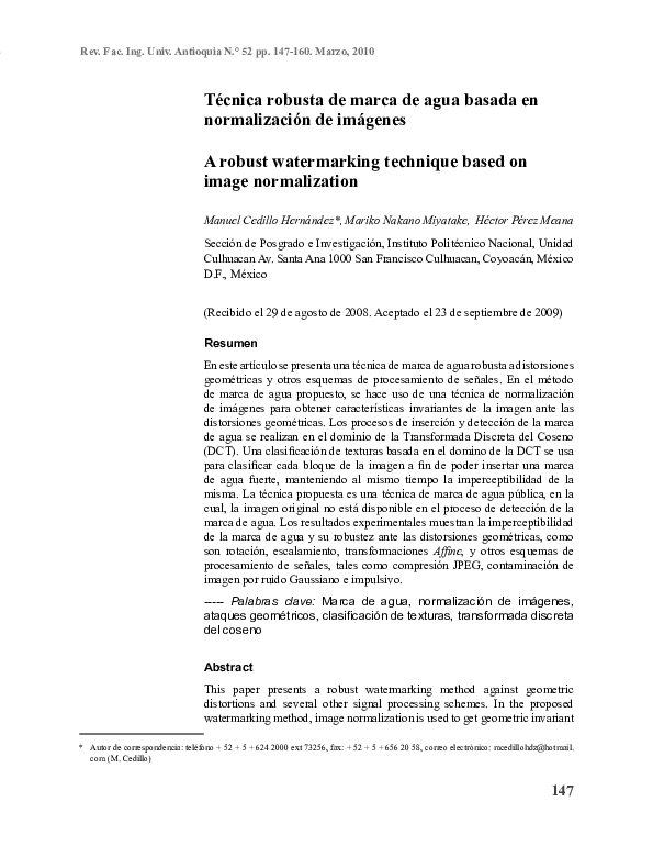 (PDF) A robust watermarking technique based on image normalization