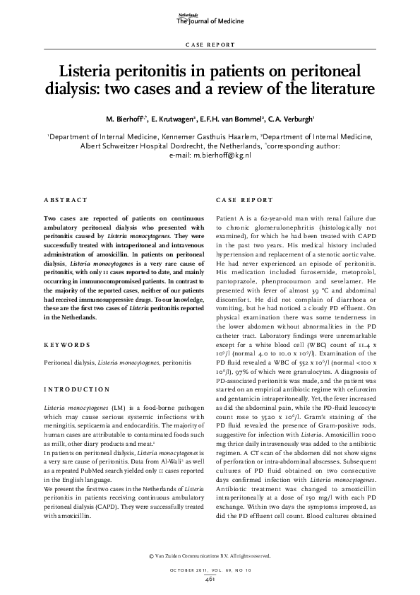 (PDF) Listeria peritonitis in patients on peritoneal dialysis two