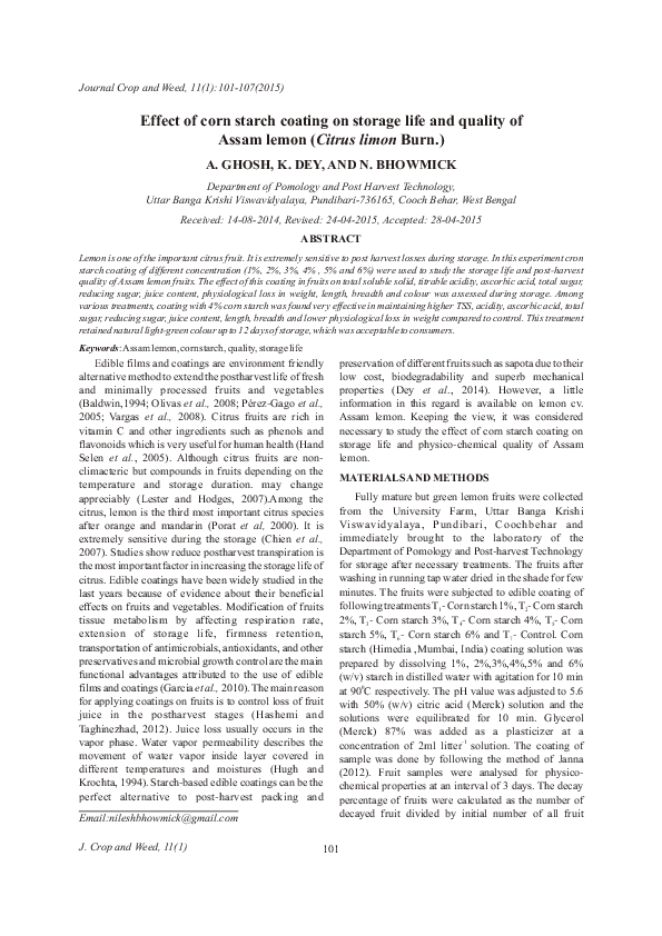 (PDF) Effect of corn starch coating on storage life and quality of ...