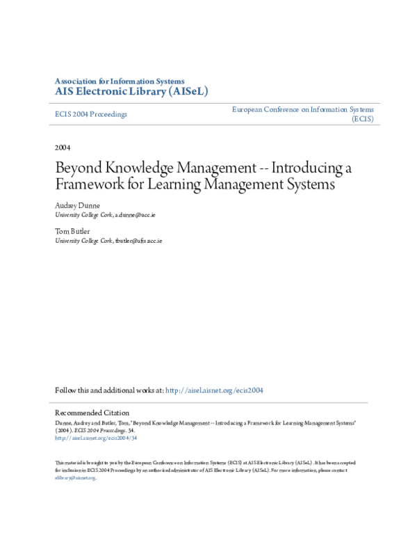 (PDF) Beyond Knowledge Management–Introducing a Framework for Learning ...