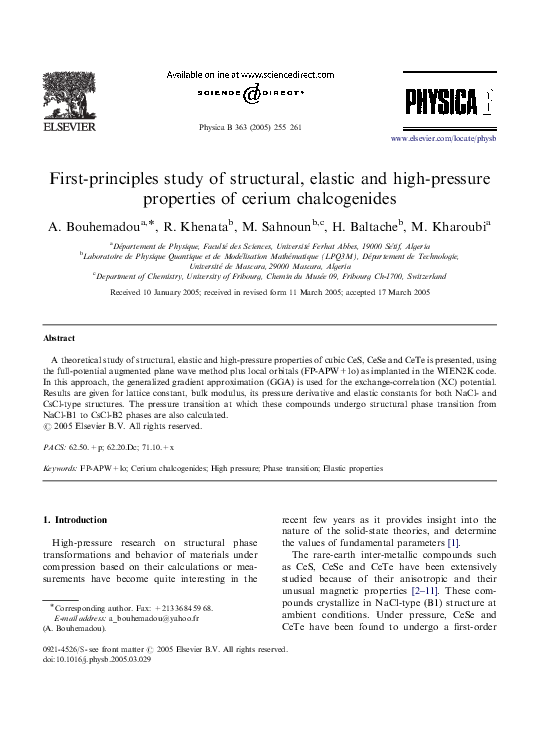 (PDF) First-principles study of the structural, elastic and electronic ...
