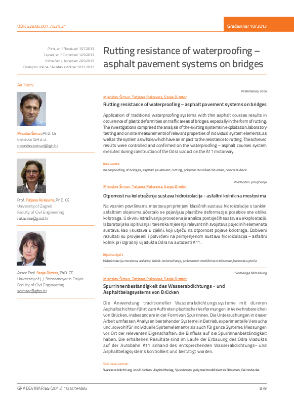 (PDF) Rutting resistance of waterproofing – asphalt pavement systems on ...