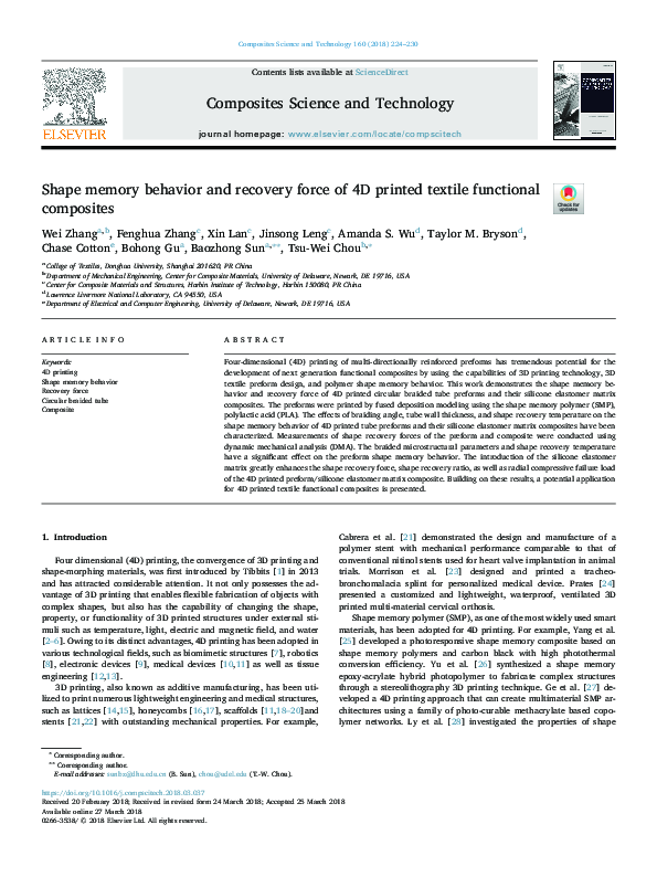 (PDF) Shape memory behavior and recovery force of 4D printed textile ...