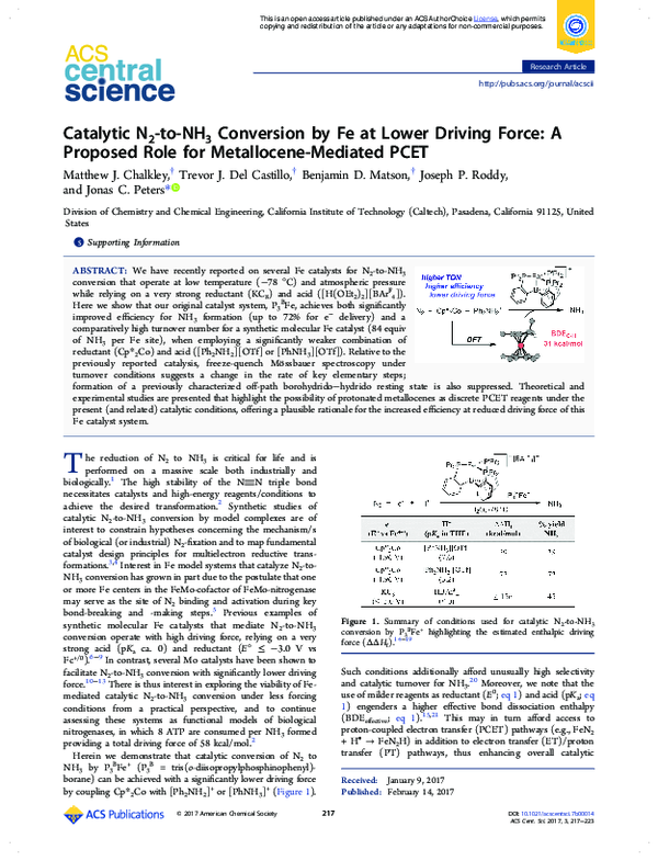 (PDF) Catalytic N2-to-NH3 Conversion by Fe at Lower Driving Force: A ...