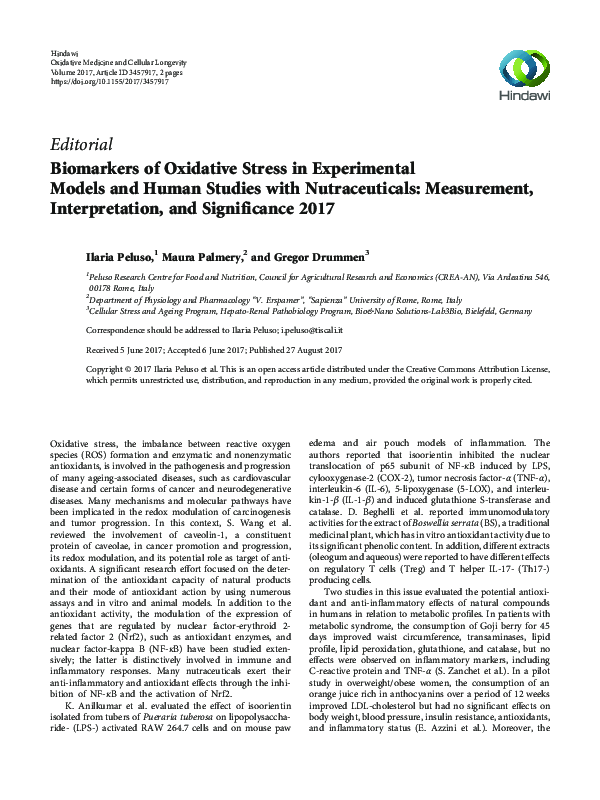(PDF) Biomarkers of Oxidative Stress in Experimental Models and Human ...