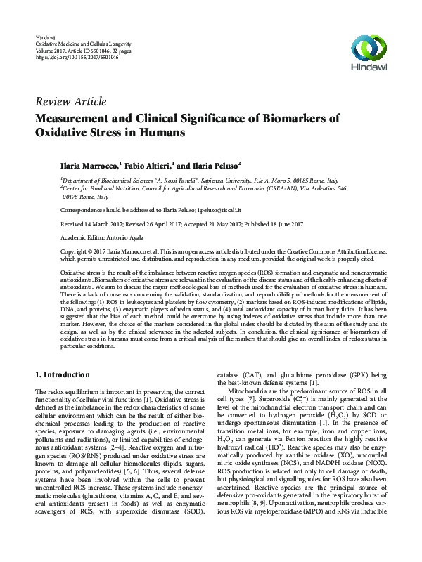 (PDF) Measurement and Clinical Significance of Biomarkers of Oxidative ...