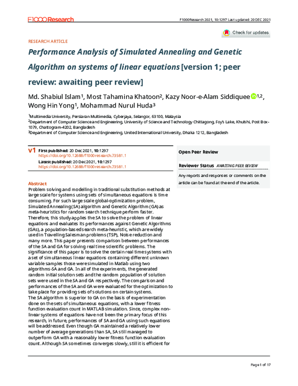 (PDF) Performance Analysis of Simulated Annealing and Genetic Algorithm ...