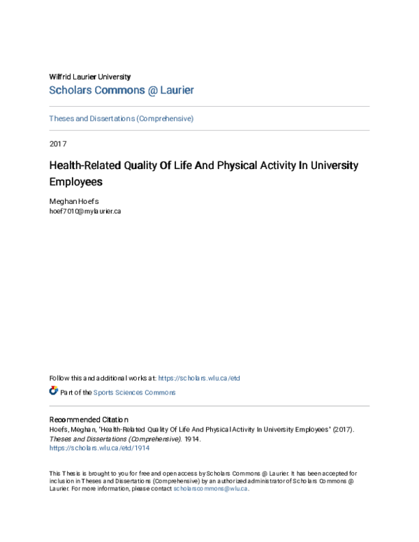 (PDF) Health-Related Quality Of Life And Physical Activity In ...