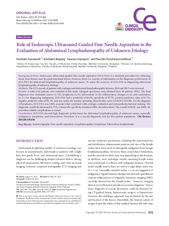 (PDF) Role of Endoscopic Ultrasound-Guided Fine-Needle Aspiration in ...