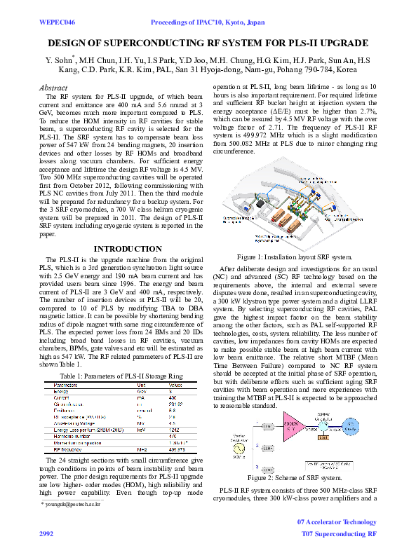 (PDF) Design of Superconducting RF System for PLS-II Upgrade