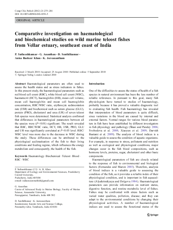 (PDF) Comparative investigation on haematological and biochemical ...