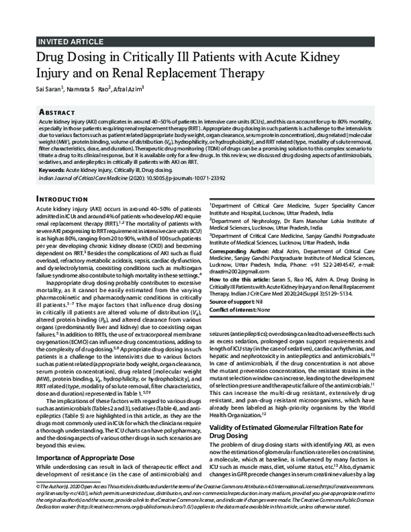 (PDF) Drug Dosing in Critically Ill Patients with Acute Kidney Injury ...