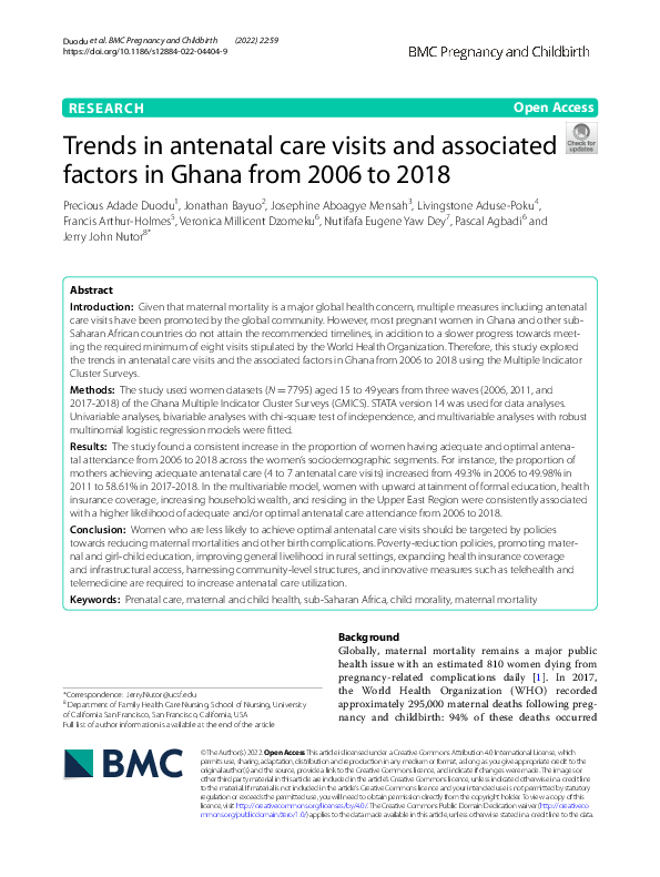 (PDF) Trends in antenatal care visits and associated factors in Ghana ...