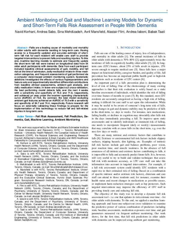 (PDF) Ambient Monitoring of Gait and Machine Learning Models for ...