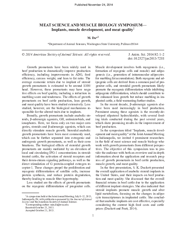 (PDF) MEAT SCIENCE AND MUSCLE BIOLOGY SYMPOSIUM--Implants, muscle ...
