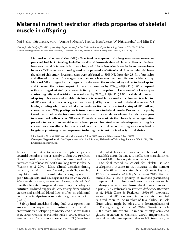 (PDF) Maternal nutrient restriction affects properties of skeletal ...