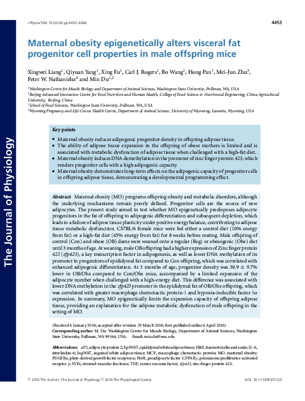 (PDF) Maternal obesity epigenetically alters visceral fat progenitor ...
