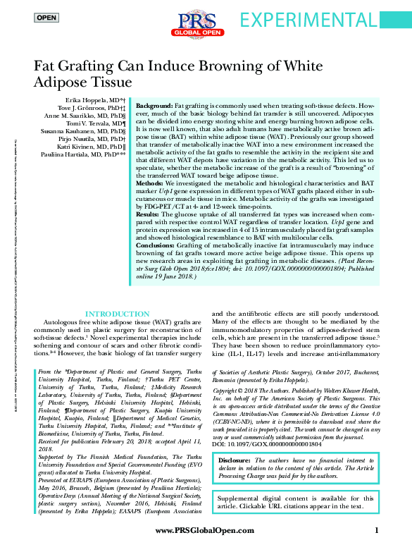 (PDF) Fat Grafting Can Induce Browning of White Adipose Tissue
