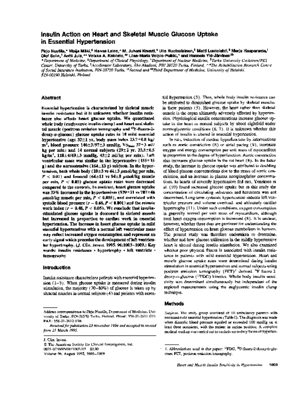 (PDF) Insulin action on heart and skeletal muscle glucose uptake in ...