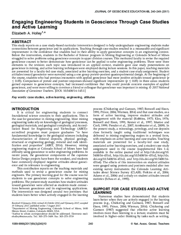 (PDF) Engaging Engineering Students in Geoscience Through Case Studies ...