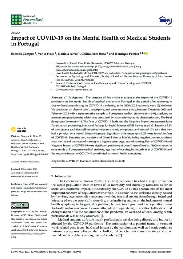 (PDF) Impact of COVID-19 on the Mental Health of Medical Students in ...