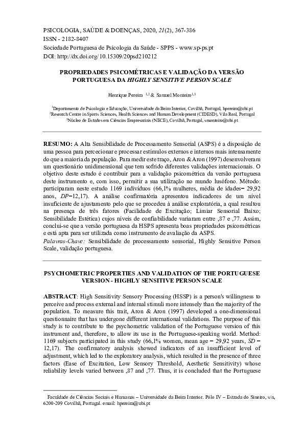 (PDF) Psychometric Properties and Validation of the Portuguese Version ...