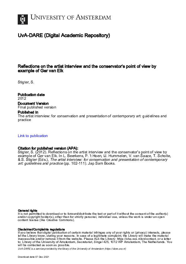 (PDF) The artist interview: for conservation and presentation of ...