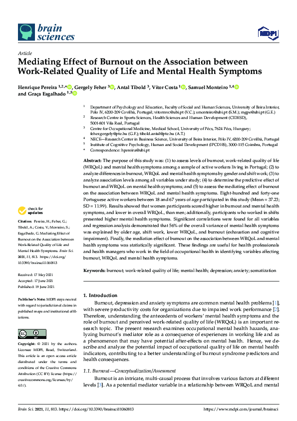 (PDF) Mediating Effect of Burnout on the Association between Work ...