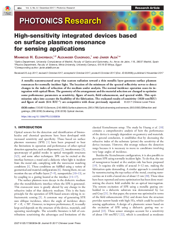 (PDF) High-sensitivity integrated devices based on surface plasmon ...