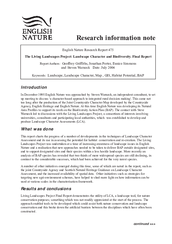 (PDF) The living landscapes project: landscape character and ...