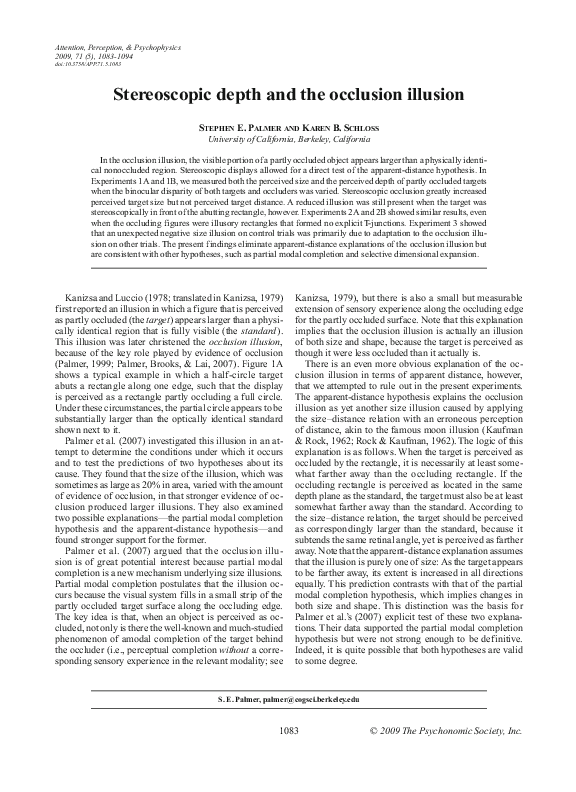 (PDF) Stereoscopic depth and the occlusion illusion Stephen Palmer