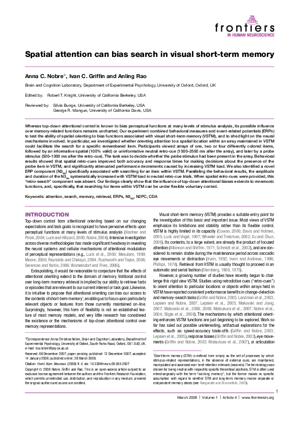 (PDF) Spatial attention can bias search in visual short-term memory