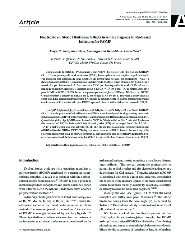 (PDF) Electronicvs. Steric Hindrance Effects in Amine Ligands to Ru ...