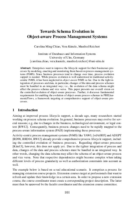 (PDF) Towards schema evolution in object-aware process management systems