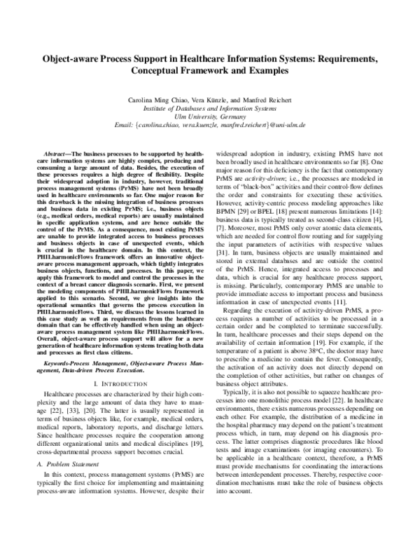 (PDF) Object-aware Process Support in Healthcare Information Systems