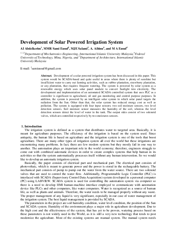 (PDF) Development of Solar Powered Irrigation System