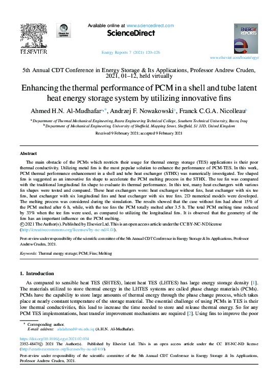 (PDF) Enhancing the thermal performance of PCM in a shell and tube ...