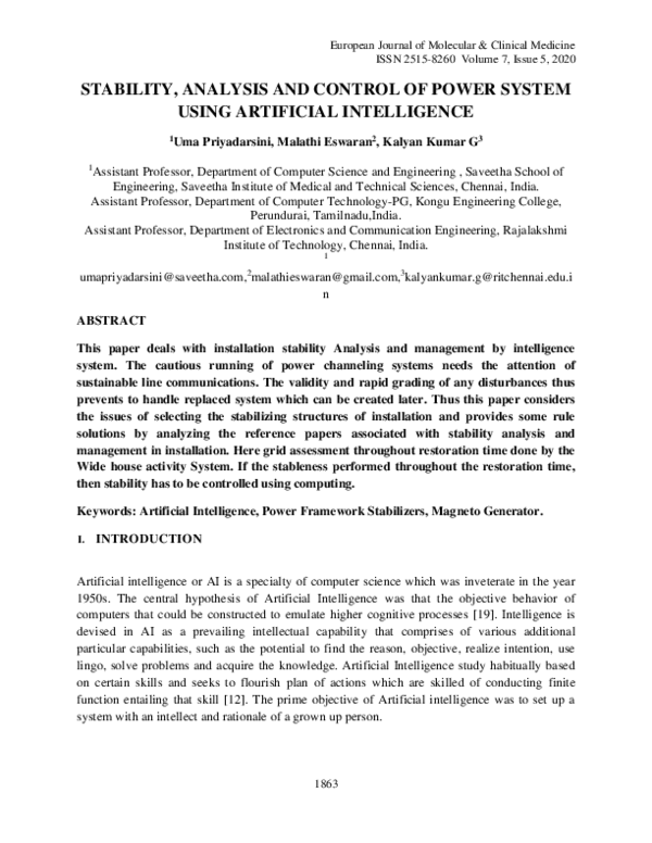 (PDF) Stability, Analysis and Control Of Power System Using Artificial ...