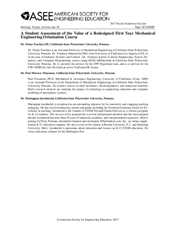 (PDF) A Student Assessment of the Value of a Redesigned First Year ...
