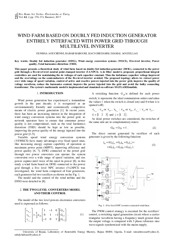 (PDF) Wind Farm Based on Doubly Fed Induction Generator Entirely ...