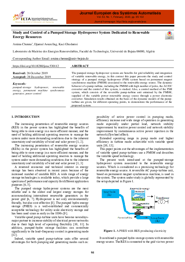 (PDF) Study and Control of a Pumped Storage Hydropower System Dedicated ...
