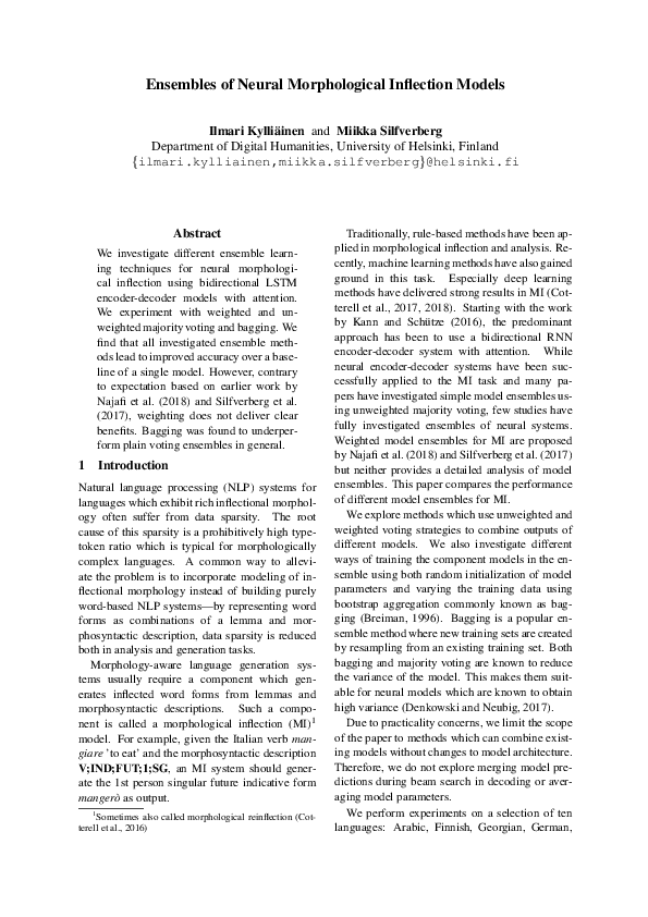 (PDF) Ensembles of Neural Morphological Inflection Models