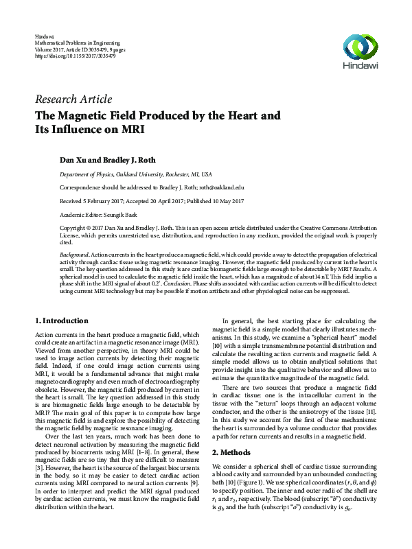 (PDF) The Magnetic Field Produced by the Heart and Its Influence on MRI