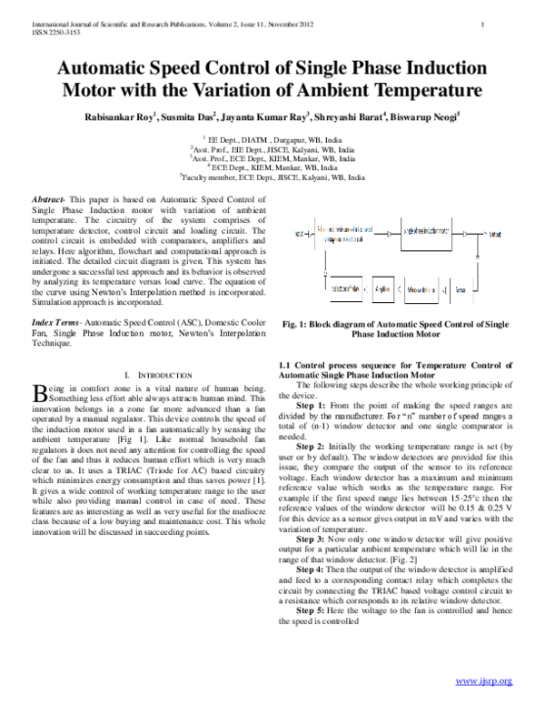 (PDF) Automatic Speed Control of Single Phase Induction Motor with the ...