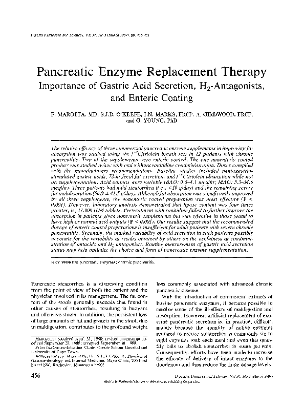 (PDF) Pancreatic Enzyme Replacement Therapy