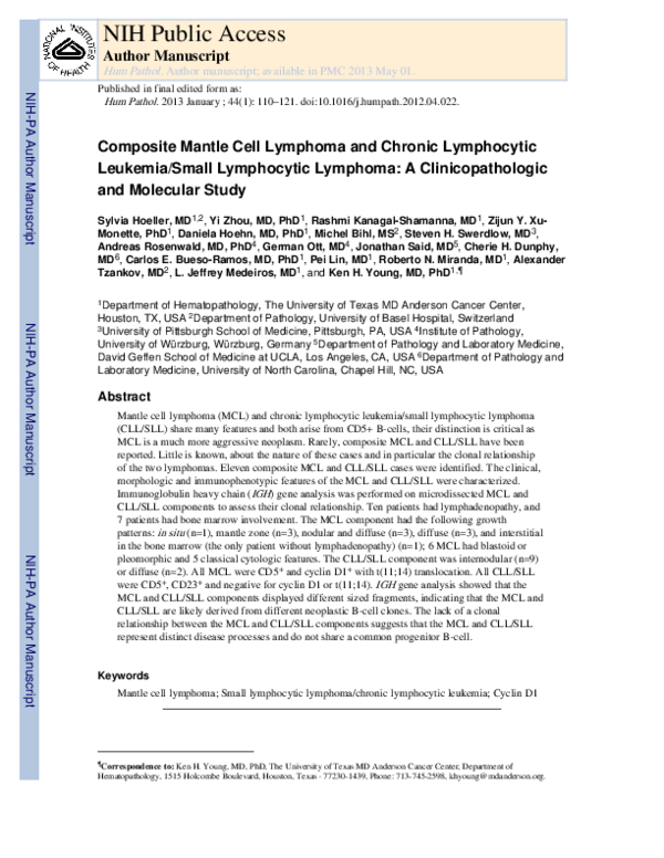 (PDF) Composite mantle cell lymphoma and chronic lymphocytic leukemia ...