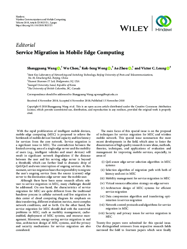 (PDF) Service Migration in Mobile Edge Computing