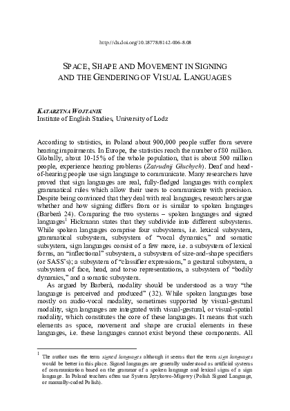 (PDF) Space, Shape and Movement in Signing and the Gendering of Visual ...